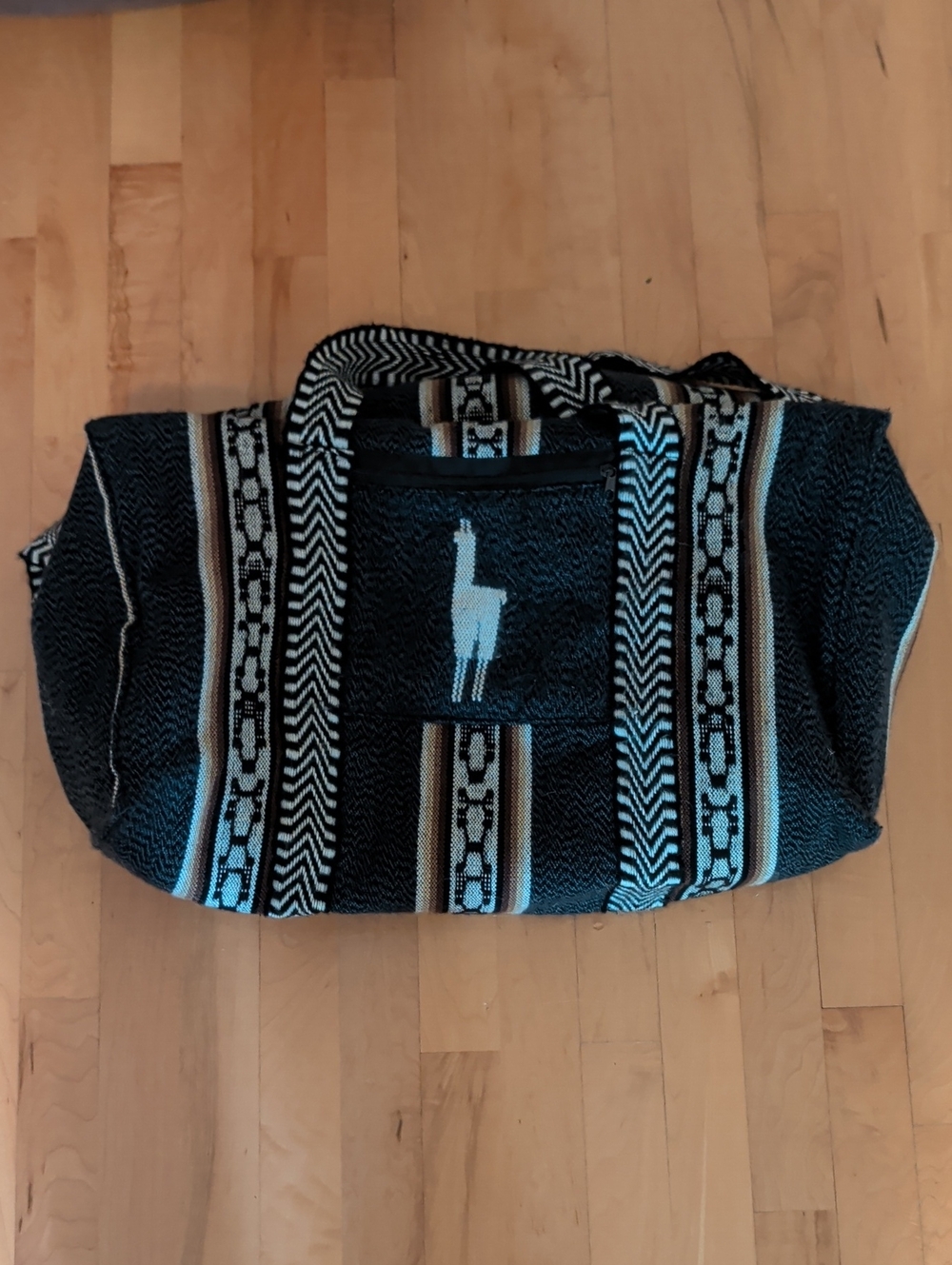 Striped 100% Llama Wool Tote Bag Made In Peru Navy Blue